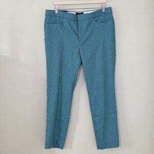 Banana Republic Pants Women 14 Green Geo Pockets Sloan Fit Stretch Ankle Office